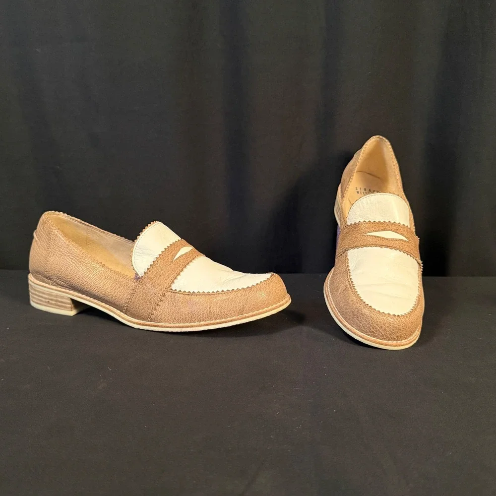 Vintage Stuart Weitzman Spectator Penny Loafers Two Tone Leather Spain Women 9 M